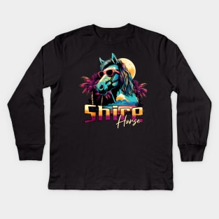 Retro Wave Shire Horse Sunglas Kids Long Sleeve T-Shirt